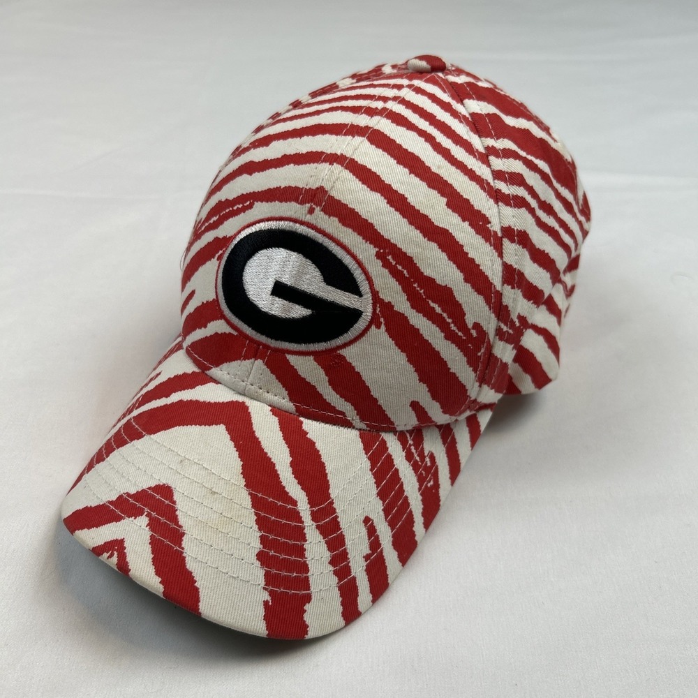 VTG Zubaz Hat UGA Georgia Bulldogs Zebra Print Snapback Striped Cap Embroidered